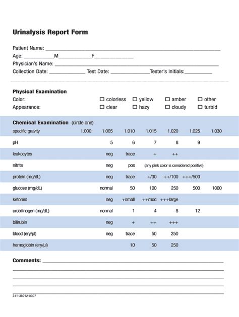 Printable Urinalysis Dipstick Results Form